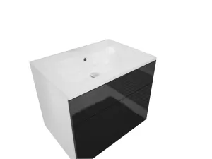Expedo Kúpeľňová skrinka pod umývadlo LARTO + umývadlo, biely/čierny lesk