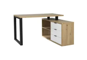 Expedo Písací stôl RAMO 3, 135x76,2x115, dub artisan/čierna/biela