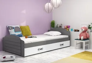 Expedo Detská posteľ DOUGY P2 + matrac + rošt ZADARMO, 90x200, grafit+biela