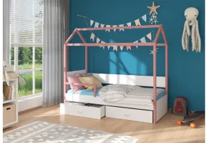 Expedo Detská posteľ EMILIE so zábranou + matrac, 80x180, ružová/biela