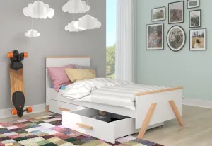 Expedo Detská posteľ KAROLI + matrac, 80x180, biela/buk