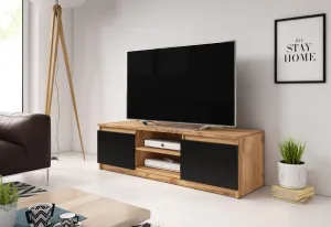 Expedo TV stolík BASTE, 120x35,5x38, dub wotan/čierna + LED
