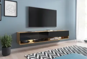 Expedo TV stolík MENDES A 180, 180x30x32, wotan/čierna lesk, bez LED osvetlenia