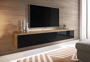 Expedo TV stolík MENDES D 180, 180x30x32, dub wotan/čierna lesk + LED