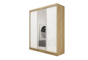 Expedo Skriňa s posuvnými dverami a zrkadlom BIBIANA, sonoma/biele sklo, 180x216x61