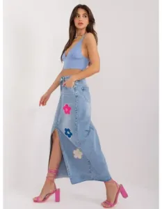 Dámska džínsová midi sukňa s kvetmi MINA modrá