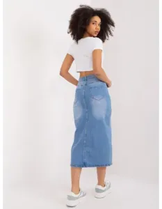 Dámska midi džínsová sukňa s vysokým pásom Modrá