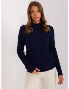 SIAK dámsky sveter s károvaným vzorom a polovičným rolákom tmavomodrý