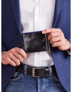 Čierna horizontálna otvorená pánska peňaženka s kobaltovou modrou vložkou