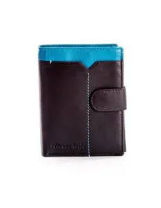 Čierna kožená peňaženka pre mužov s modrou vložkou