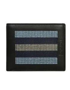 Čierna kožená peňaženka s modrým prešívaním