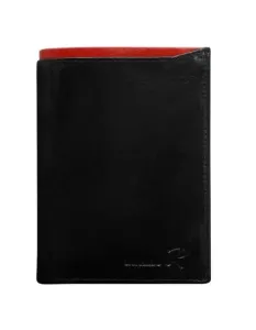 Čierna pánska kožená peňaženka s červeným lemovaním