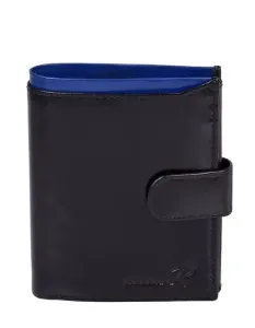 Pánska vertikálna kožená peňaženka čierna s modrou vložkou