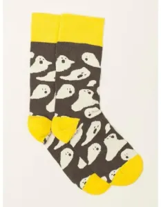 Šedé/žlté pánske ponožky s potlačou