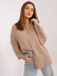Dámska oversize bavlnená košeľa v béžovej farbe - L/XL