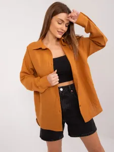 Dámska oversize bavlnená košeľa v hnedej farbe - L/XL