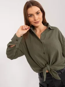 Dámska oversize bavlnená košeľa v khaki farbe - L/XL