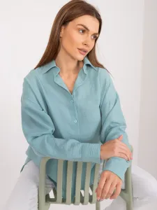 Dámska oversize bavlnená košeľa v mentolovej farbe - S/M