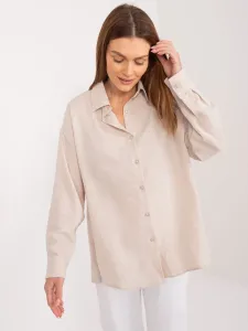 Dámska oversize bavlnená košeľa v svetlobéžovej farbe - L/XL