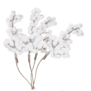 3D ozdobné vetvičky s bielymi bobuľami 4 ks (vianočná dekorácia)
