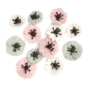 3D papierové kvety Sasanky / 12 dielna sada (Papierové kvety na dekorovanie)