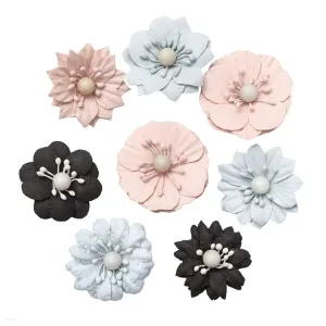 3D pastelové papierové kvety / 8 dielna sada (Papierové kvety na dekorovanie)