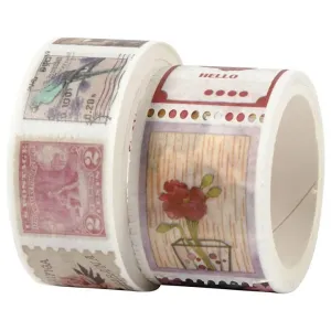 Sada washi pások - známky a kvety (maskovacie pásky)