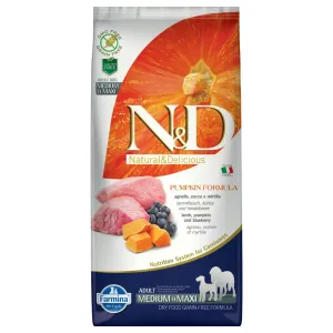 Farmina N&D bez obilnín Pumpkin Adult Medium & Maxi s jahňacím mäsom a čučoriedkami  - 12 kg