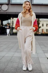 Elegant high-waisted trousers in light beige