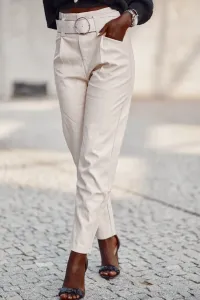 Elegant trousers made of eco-leather in light beige color #4779802