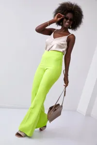 Elegant women's trousers with flared legs, neon lime #5511389