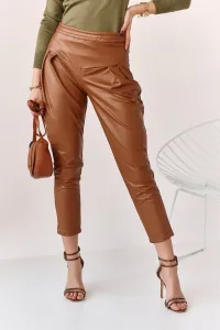Fashionable brown trousers made of artificial leather for women #4766679