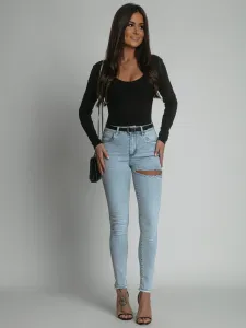Tight denim trousers with slit in light blue #4800227