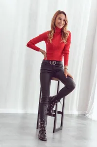 Warm black trousers made of eco leather