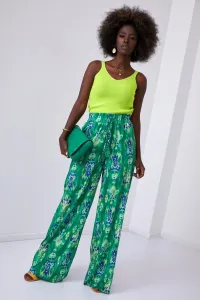 Široké dámske nohavice so zeleným vzorom