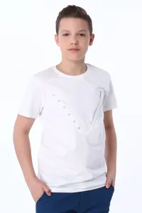 Boys' white T-shirt with sewn application #4780045