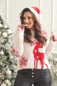 Charming Christmas sweater with ecru reindeer