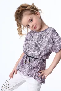 Girls' blouse with tie, light pink and dark blue #4778772