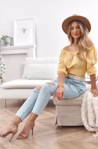 Yellow short blouse crumpled down #4806614