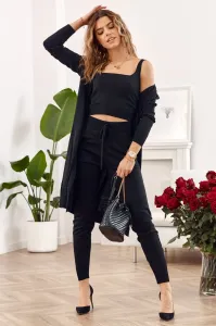 Knitted trousers set, top black cardigan