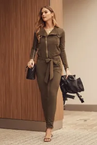 Women's overall with tie at the waist in khaki color