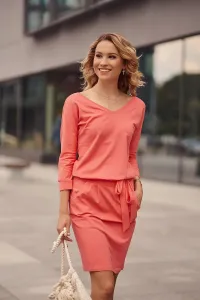 Coral dress with tie at the waist