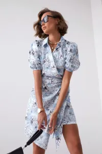 Envelope dress with floral print with blue collar