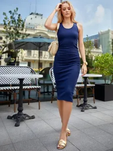 Navy blue midi dress with fitted straps
