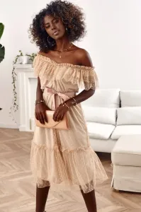 Tulle dress with a neckline on the back, beige