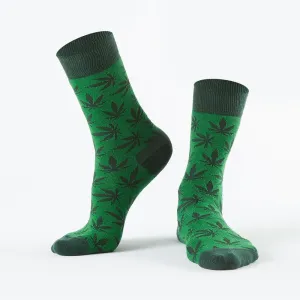 Dark green women's socks with leaves