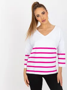 Basic white and fuchsia blouse with 3/4 sleeves RUE PARIS #5914565
