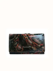 Dámska kožená peňaženka so zapínaním zdobená motívom hadej kože — Lorenti