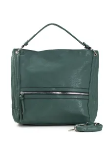 Dark green shopping bag with zipper closure on the front