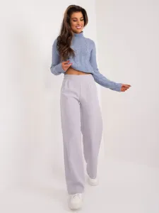 Grey women's fabric trousers with straight legs